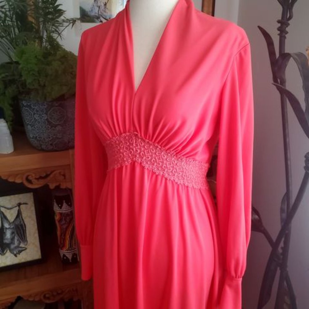 Vintage 60s Coral Goddess Maxi Dress - Picture 3 of 6